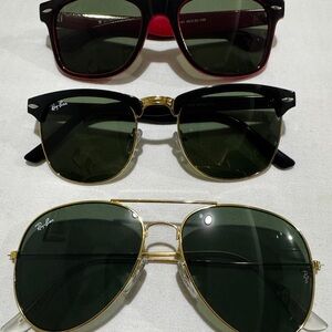 3x vintage RayBan Green Lens Sunglasses!  Wayfarer  Clubmaster  & Aviator Styles